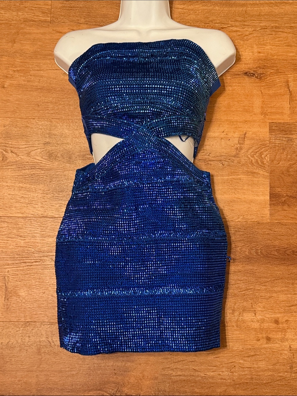 Foreign Exchange Shimmery Royal Blue Cutout Strapless Mini Dress